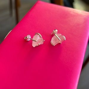 Raw Cut Rose Quartz Earrings in Sterling Silver